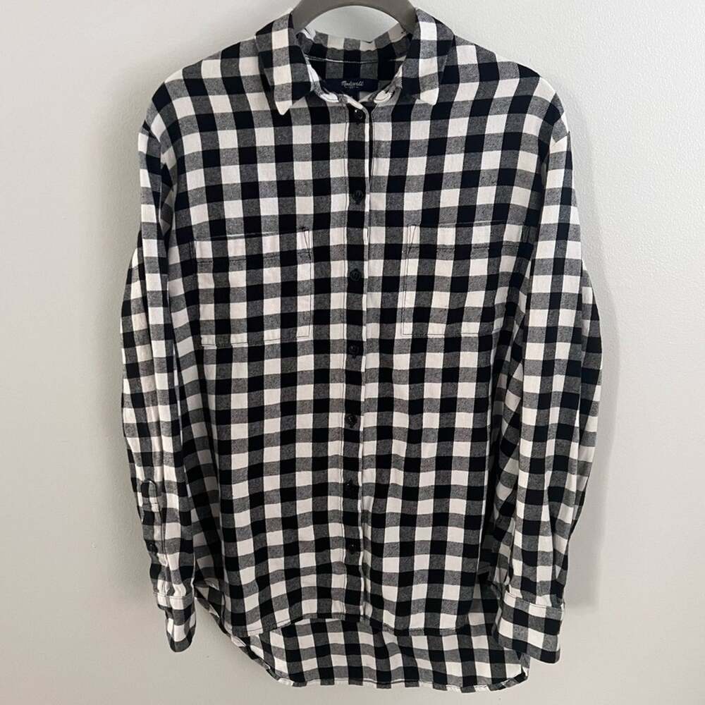 Madewell Black and White Buffalo Check Button Front Flannel Shirt Size S